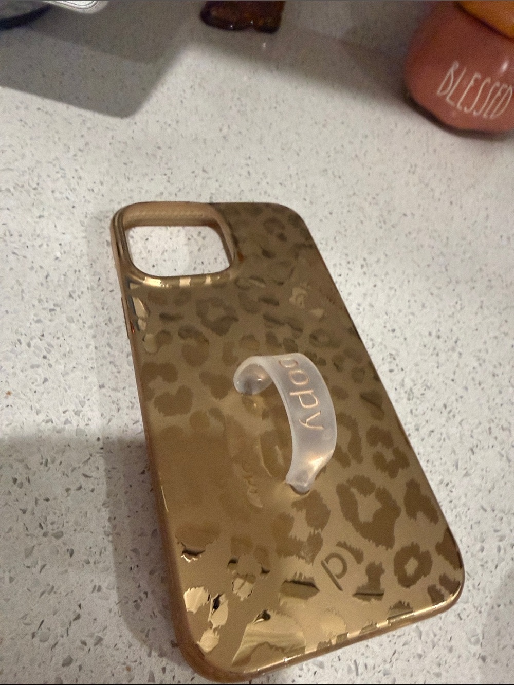 Loopy Case Gold Leopard Print Phone Case with Clear Loopy Grip